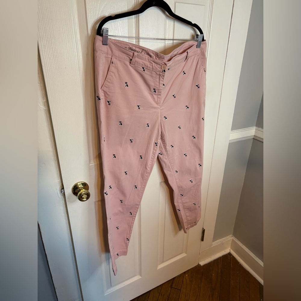 Talbots The Weekend Chino – Pink Frenchie Dog Embroidered | Size 14 Petite - Picture 4 of 11